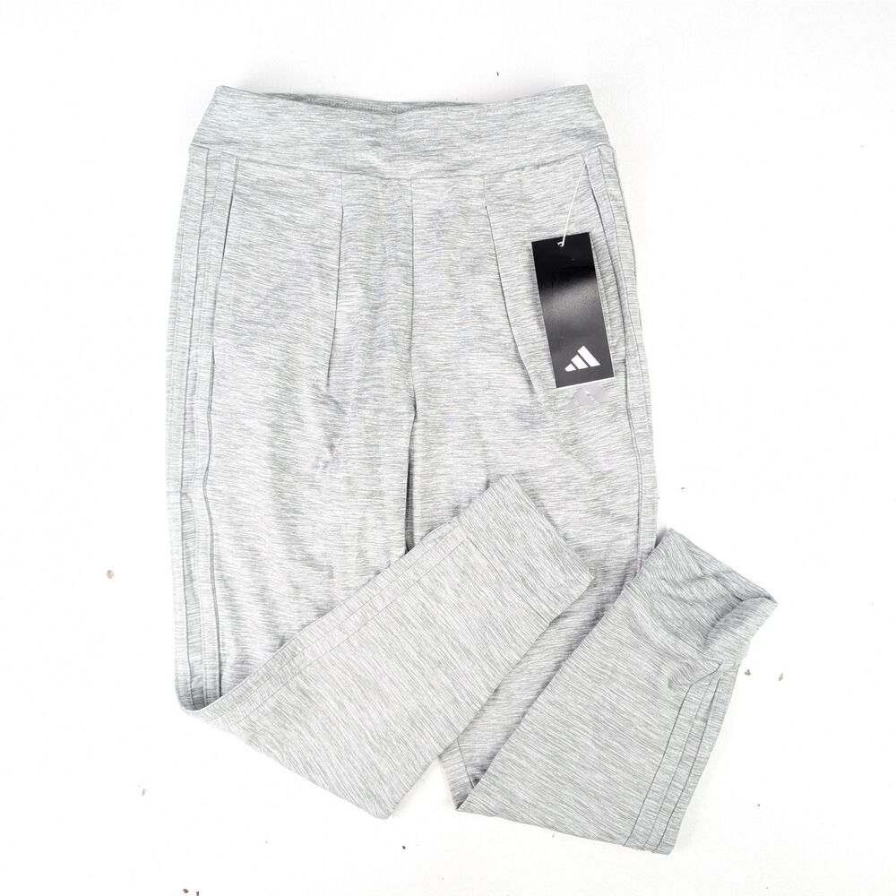 Adidas Girls Medium 3 Stripe Melange Cuffed Jogger - Light Gray